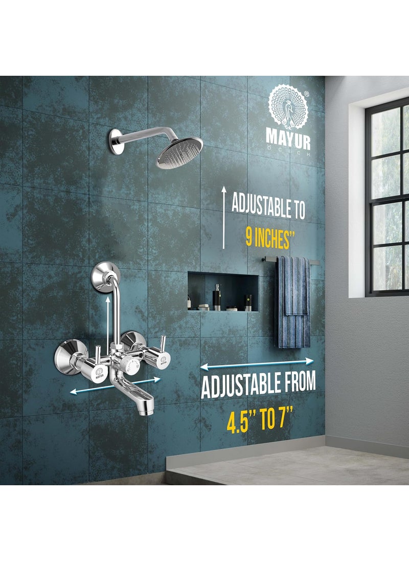 MAYUR CICH Brass Wall Mixer for Bathroom Tap with Overhead Shower Arrangement Chrome Finish for Hot and Cold Water Flare