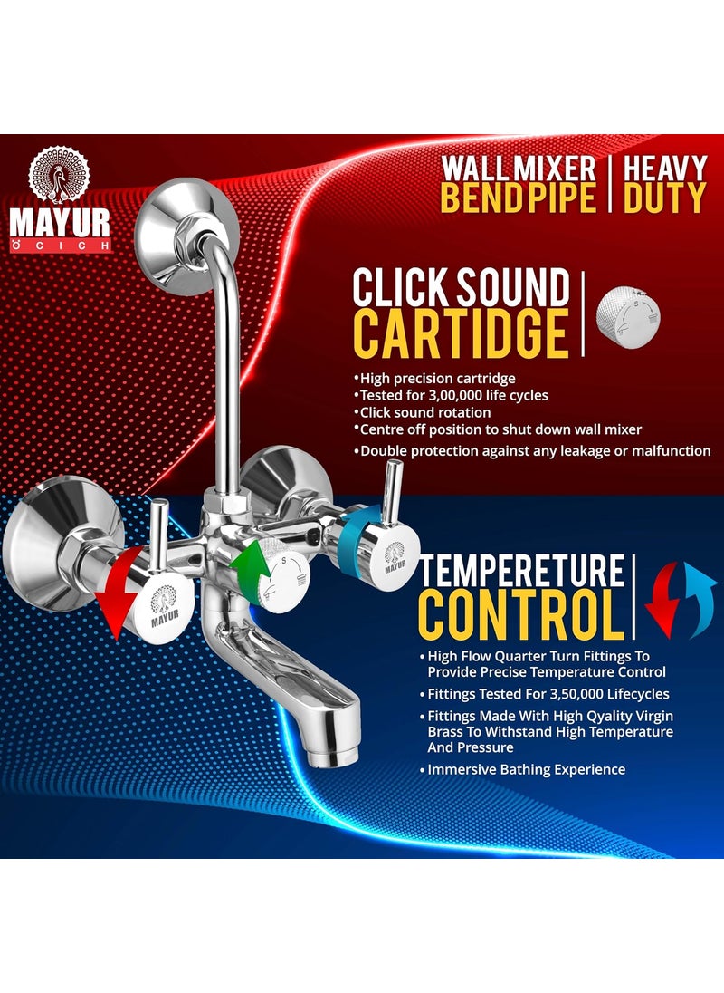MAYUR CICH Brass Wall Mixer for Bathroom Tap with Overhead Shower Arrangement Chrome Finish for Hot and Cold Water Flare