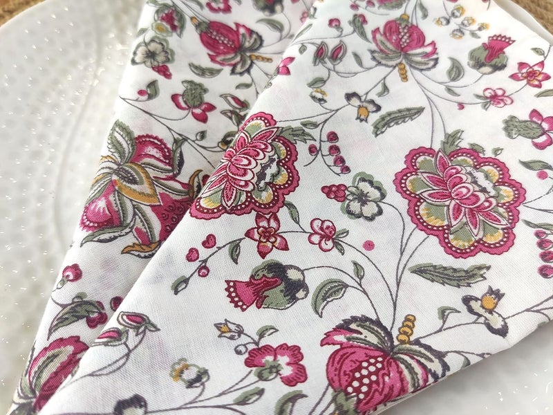 AVKA Studio Soft Cotton Napkins 18x18 inches  Washable Thin Cloth Printed Napkins Set of 6  Everyday Use or Dinner Party and Events  Red and White Floral Lightweight Indian Block Print Soft Fabric by Craftbot - Image 3