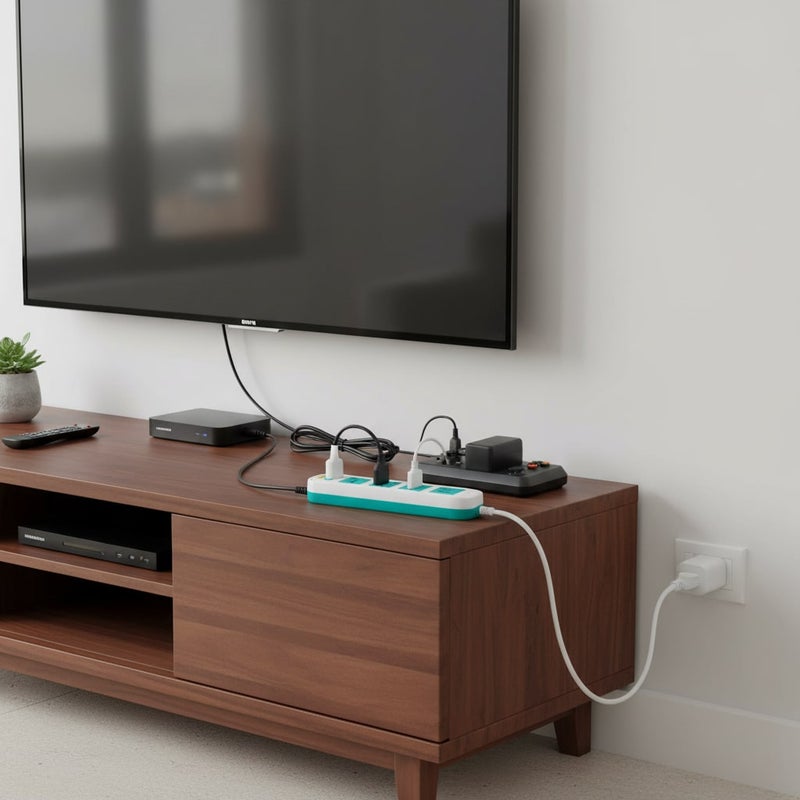 كراش مشترك كهرباء 3 منافذ مع 2 منفذ USB شحن سريع، تصميم عصري باللون الأبيض والأزرق، مثالي للمنزل والمكتب لتنظيم الأجهزة الإلكترونية بكفاءة عالية وأمان موثوق، طول السلك 1.5 متر - Image 5