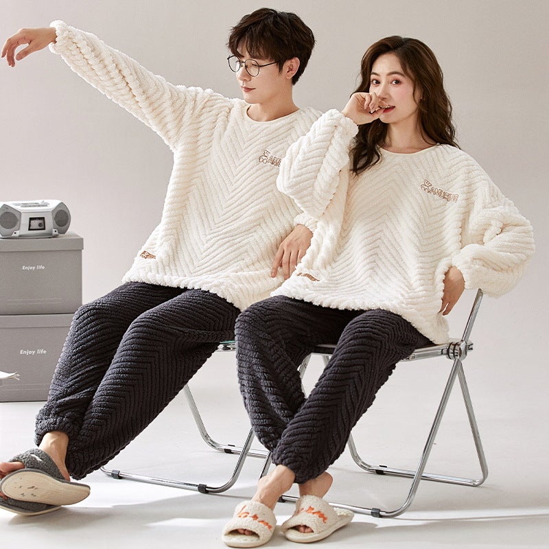 Couple Pajamas Winter Women'S Coral Fleece Cute Cartoon Fleece-Lined Thickened Autumn Men'S Flannel Home Clothes Suit - Image 1