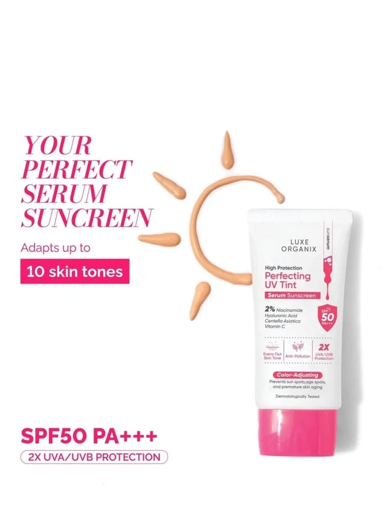 Luxe Organix Perfecting UV Tint Serum Sunscreen SPF 50 | Lightweight Makeup & Sun Protection | 40g - Image 4