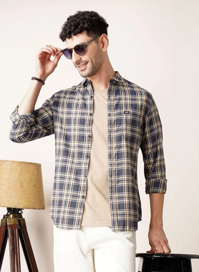 شركة المرآب الهندية Men Regular Fit Checkered Full Sleeves Cutaway Collar Casual Shirt