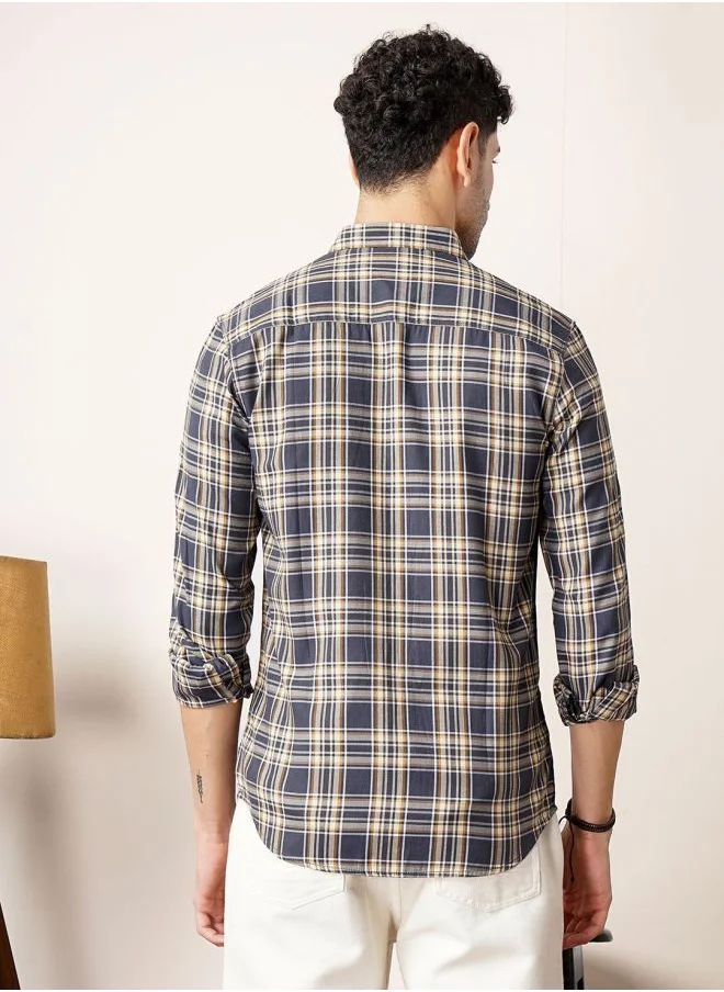 شركة المرآب الهندية Men Regular Fit Checkered Full Sleeves Cutaway Collar Casual Shirt