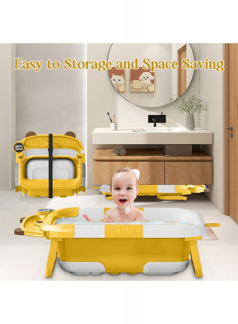 تايمي حوض استحمام للأطفال قابل للطي مزود بمقياس حرارة رقمي، حوض استحمام محمول مع أرجل دعم مانعه للأنزلاق مناسب للأطفال حديثي الولادة ​​إلى 3 سنوات - أصفر - Image 2