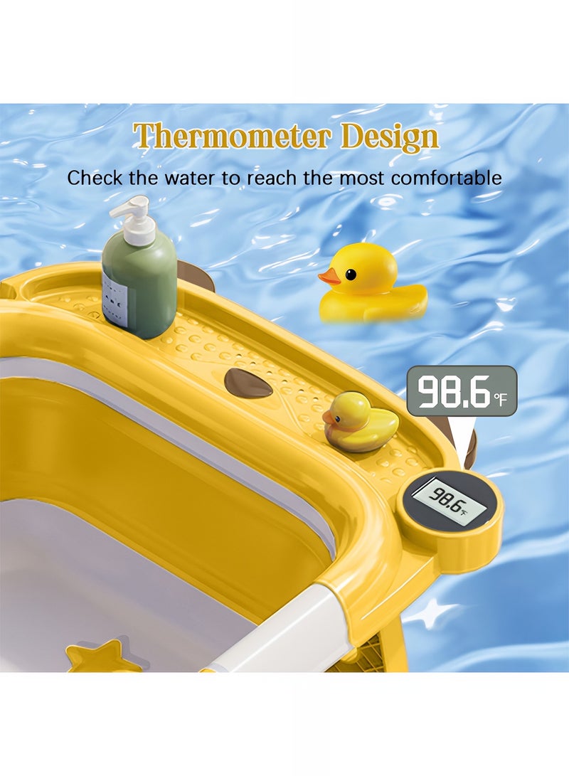 تايمي حوض استحمام للأطفال قابل للطي مزود بمقياس حرارة رقمي، حوض استحمام محمول مع أرجل دعم مانعه للأنزلاق مناسب للأطفال حديثي الولادة ​​إلى 3 سنوات - أصفر - Image 3
