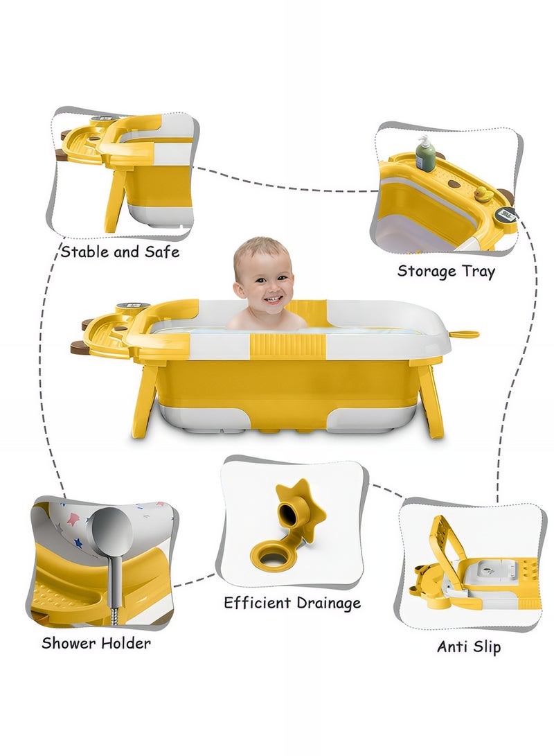 تايمي حوض استحمام للأطفال قابل للطي مزود بمقياس حرارة رقمي، حوض استحمام محمول مع أرجل دعم مانعه للأنزلاق مناسب للأطفال حديثي الولادة ​​إلى 3 سنوات - أصفر - Image 4