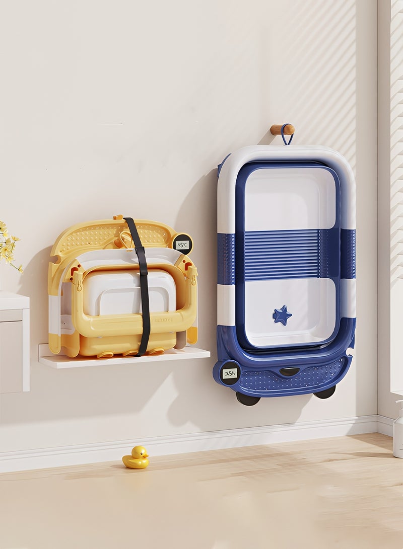 تايمي حوض استحمام للأطفال قابل للطي مزود بمقياس حرارة رقمي، حوض استحمام محمول مع أرجل دعم مانعه للأنزلاق مناسب للأطفال حديثي الولادة ​​إلى 3 سنوات - أصفر - Image 5