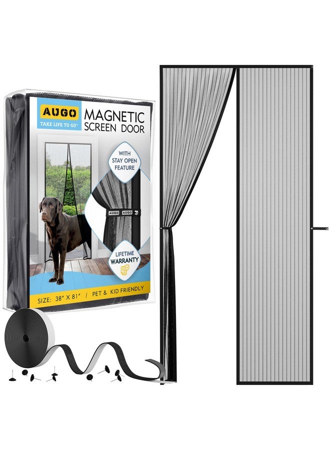 AUGO Magnetic Screen Door - Self Sealing, Heavy Duty, Hands Free Mesh Partition Keeps Bugs Out - Pet and Kid Friendly - Patent Pending Keep Open Feature - 38 Inch x 81 Inch - Image 1
