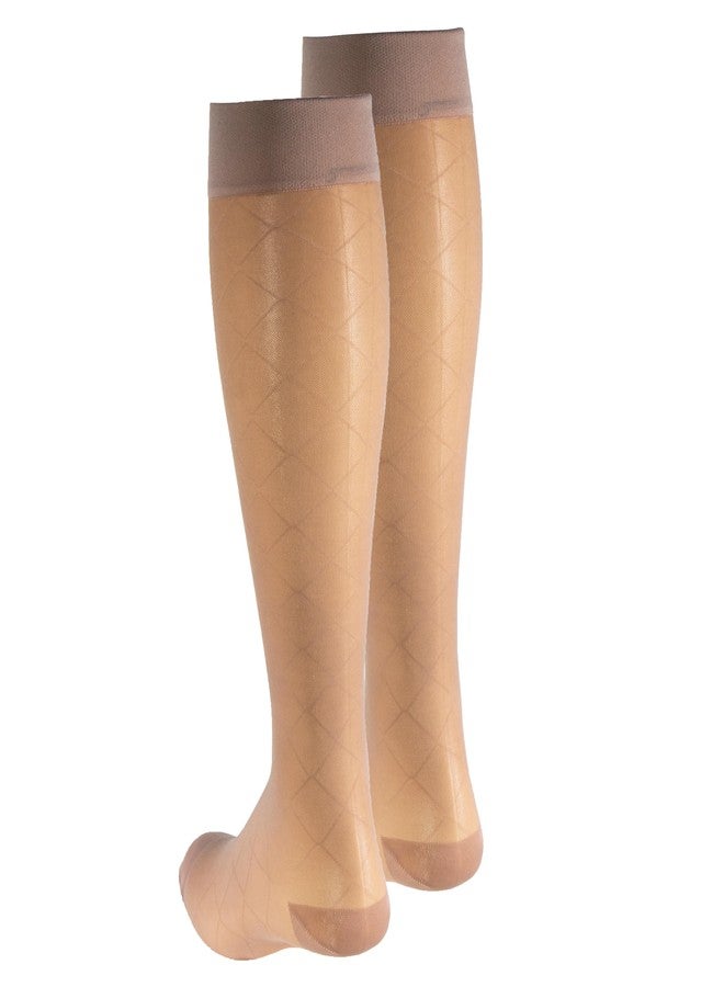 NuVein Sheer Compression Stockings, 15-20 mmHg Support, Women's Diamond Pattern Nylons, Knee High, Closed Toe, Nude, Small - Image 5