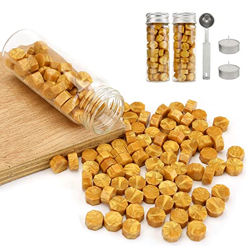 Yoption 150 Pieces Octagon Sealing Wax Beads Kit for Christmas Cards, Envelopes, Wedding Invitations, Wine Packages, Gift Idea (Gold) - Image 1