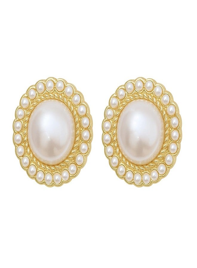 AMAAL Golden Pearl Earrings Set for Women | Elegant Round Stud Ear Rings | Stylish Jewellery for Woman & Girls | Lightweight Gold Plated Pearl Earrings | Fashion Accessories Gift for Her 174 - Image 1