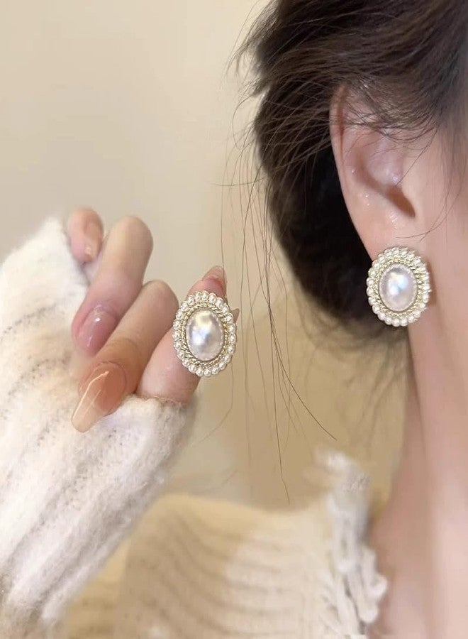 AMAAL Golden Pearl Earrings Set for Women | Elegant Round Stud Ear Rings | Stylish Jewellery for Woman & Girls | Lightweight Gold Plated Pearl Earrings | Fashion Accessories Gift for Her 174 - Image 3