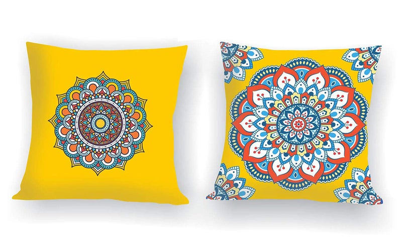 IM FAB Rangoli Digital Canvas Cotton Cushion Cover Yellow Set of 2 pcs (24X24 inches) - Image 4