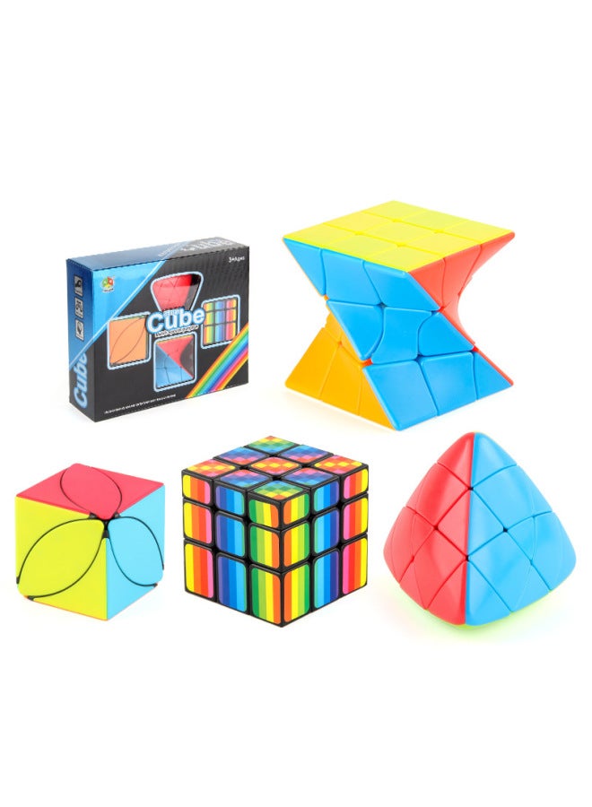 Direct Pan-With Spring Screw Third-order Rubik's Cube Solid Color Positive-order Shaped Rubik's Cube Toy Gift Box Set-Color:FX7769 Special-shaped Rubik's Cube Four-piece Set 488.2G  - Image 1