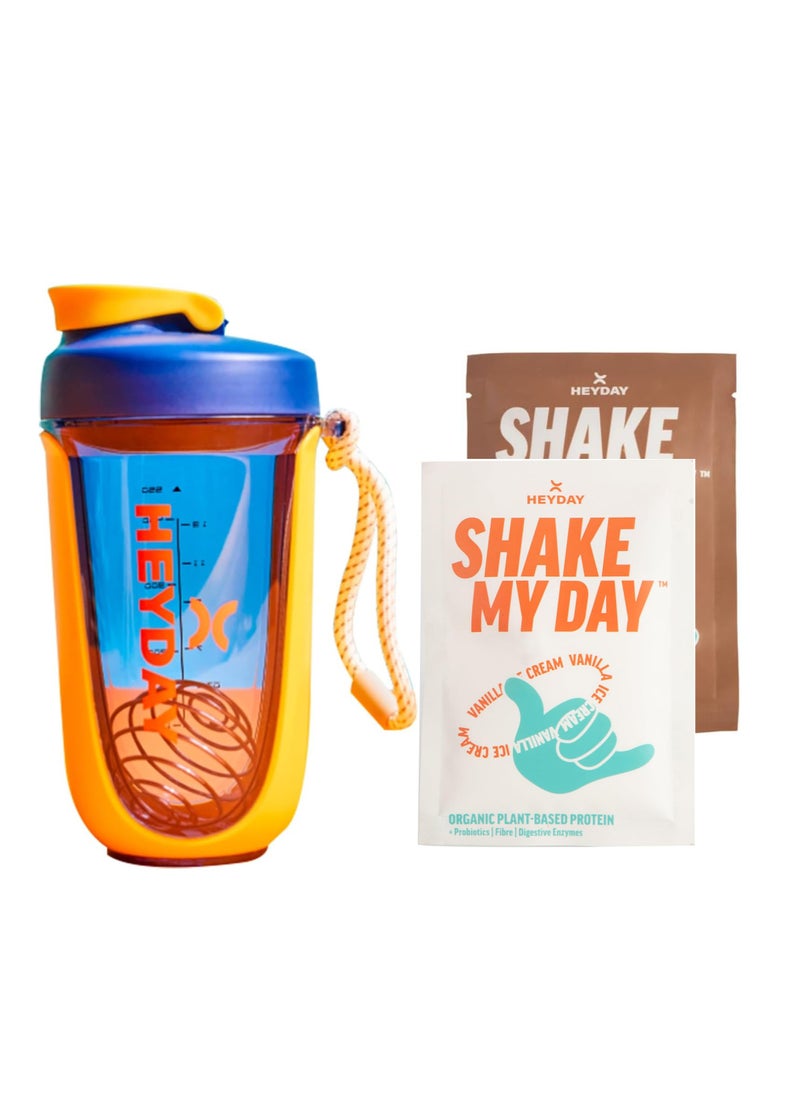 heyday Heyday Protein Shaker Ideal for Gym 550ml Blue Shaker Mocha and vanilla sachet 