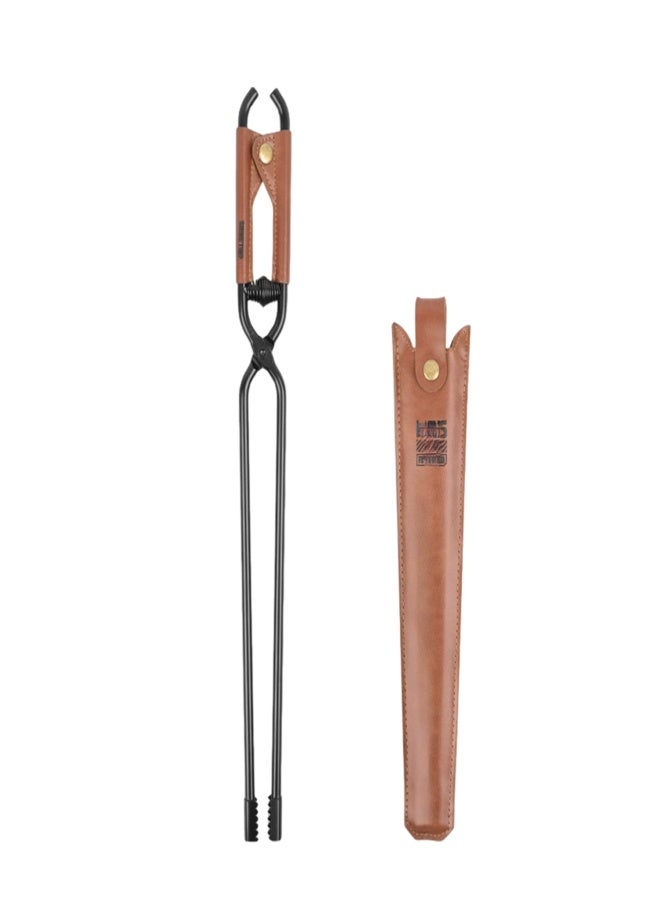 shinrtrip Carbon Steel BBQ Tongs Camping Firewood Clip Outdoor Campfire Tongs with Leather Handle Size S 44cm - Image 1