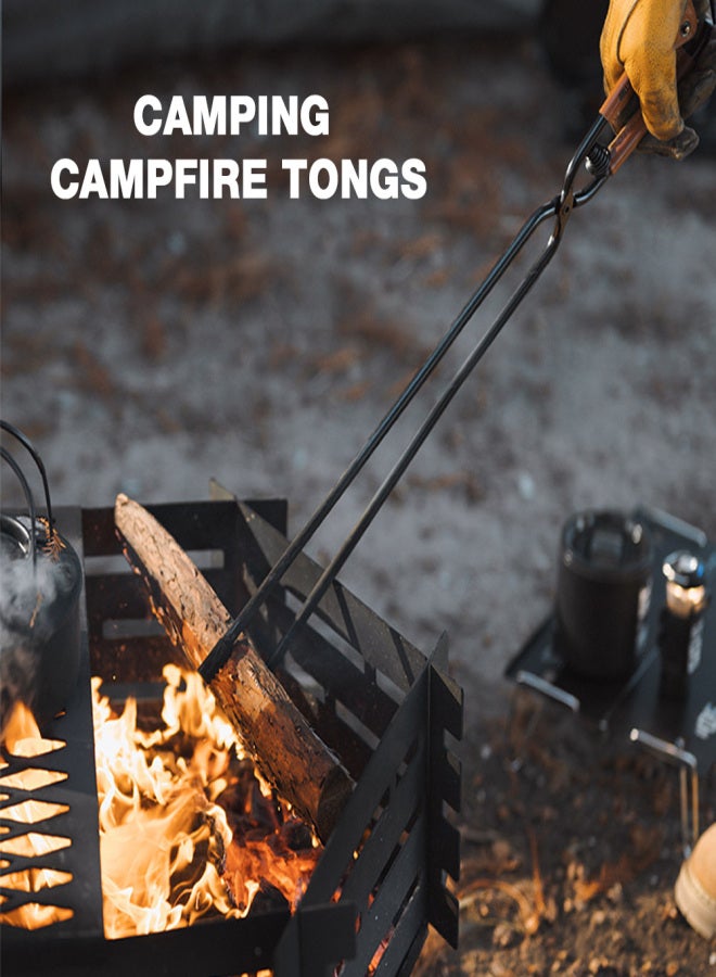 shinrtrip Carbon Steel BBQ Tongs Camping Firewood Clip Outdoor Campfire Tongs with Leather Handle Size S 44cm - Image 5