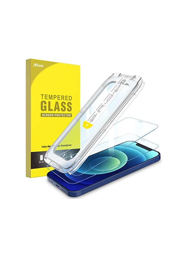 JETech One Touch Install Screen Protector for iPhone 12/12 Pro 6.1-Inch, Full Coverage Tempered Glass Film, Auto Alignment Tool Kit, HD Clear, 2-Pack - Image 1