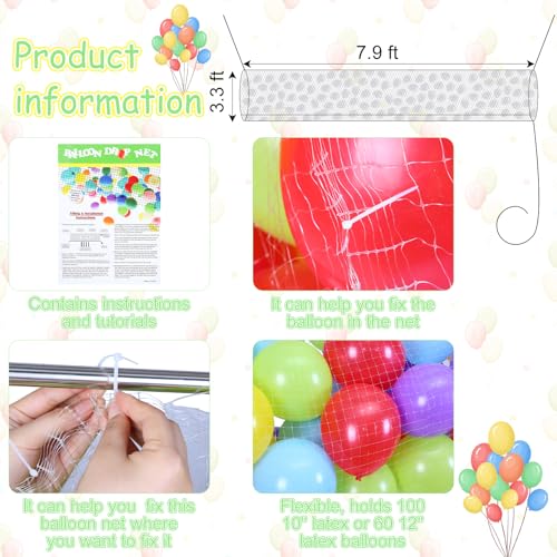 Haull Balloon Drop Net for Ceiling Release Wedding Birthday Balloon Drop Net for New Year's Celebration Baby Shower Graduation Decoration Party Supplies(7.9 x 3.3 ft) - Image 2