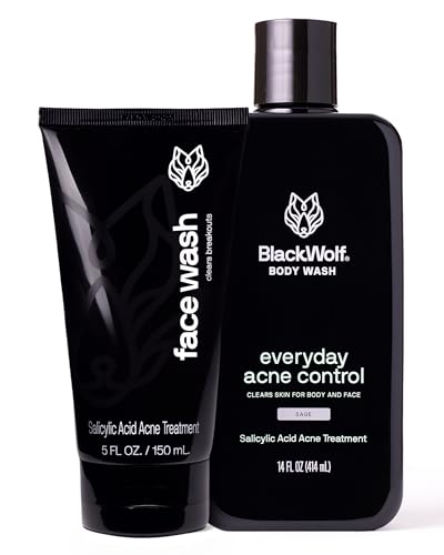 Black Wolf Charcoal Powder Face and Body Wash Bundle for Oily Skin, Deep Clean- 2pc Bundle- Charcoal Powder and Salicylic Acid Reduce Acne Breakouts and Cleanse Your Skin- Gift Set for Men - Image 1