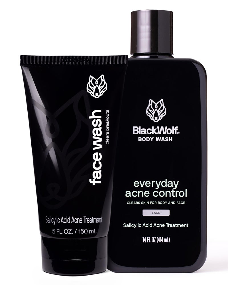 Black Wolf Charcoal Powder Face and Body Wash Bundle for Oily Skin, Deep Clean- 2pc Bundle- Charcoal Powder and Salicylic Acid Reduce Acne Breakouts and Cleanse Your Skin- Gift Set for Men - Image 2