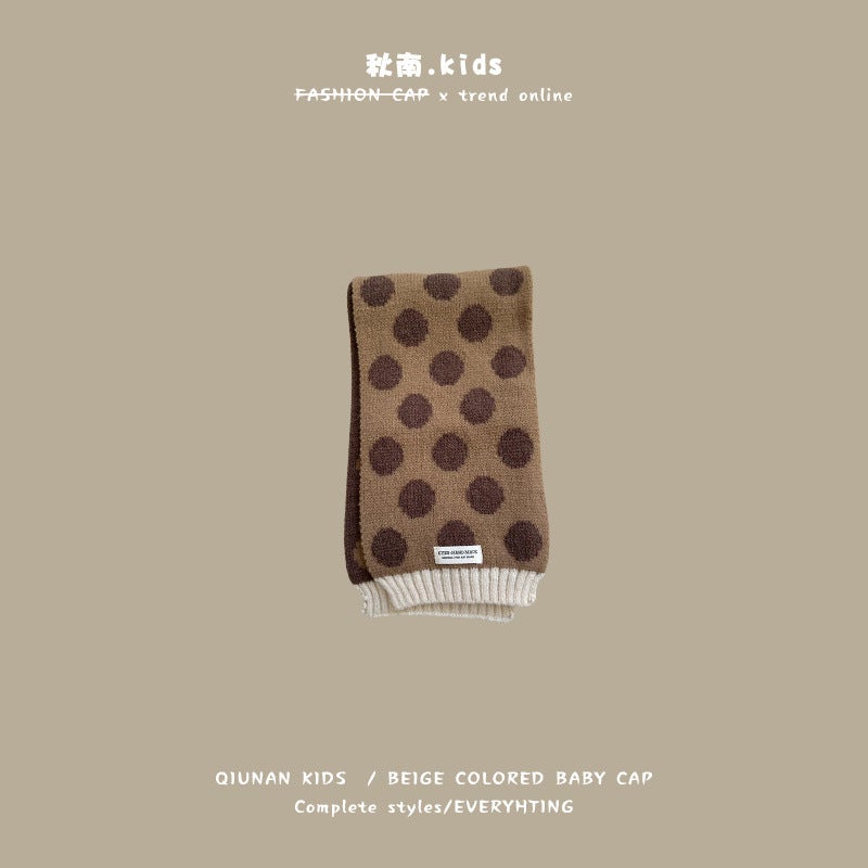 Autumn Kids Scarf 2024 Knitted Childrens Neck Wrap Coffee Dot 