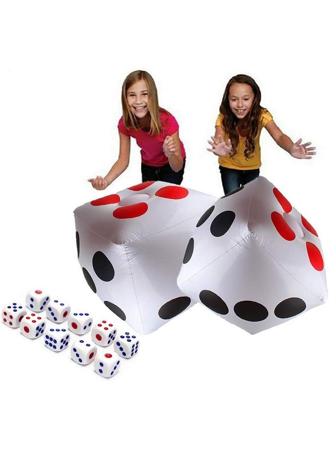 Delphinus نرد عملاق قابل للنفخ 13 بوصة، مجموعة نرد عملاقة قابلة للنفخ 2 حزمة للمتعة في الهواء الطلق و 10 قطع نرد 12 مم لألعاب الطاولة الداخلية والخارجية، لودو وحفلة بركة - Image 1