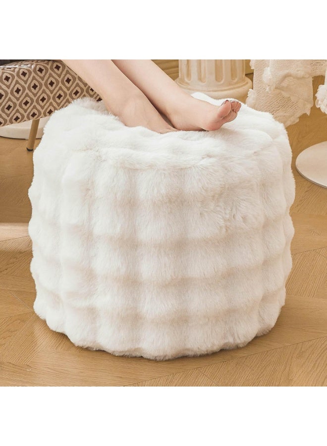 Round inflatable floor cushion, 20 x 16 inch size, fur chair and foot cushion, home decor, non-slip, white color. - Image 1