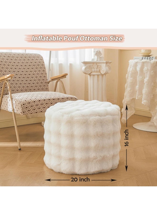 Round inflatable floor cushion, 20 x 16 inch size, fur chair and foot cushion, home decor, non-slip, white color. - Image 2