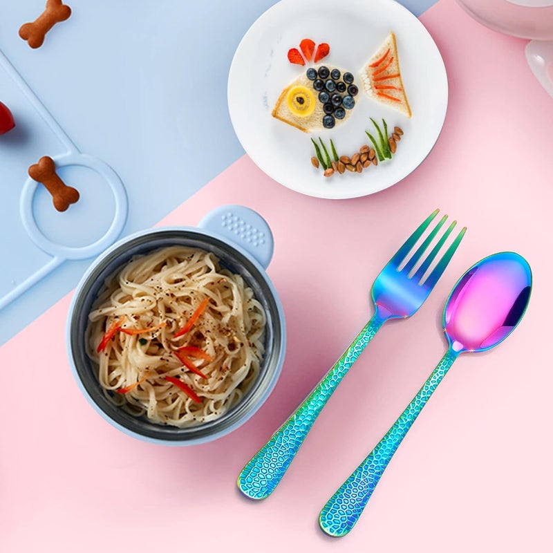 LIANYU 10Piece Kids Silverware Set Rainbow Toddler Utensils Flatware Set Stainless Steel Child Preschooler Cutlery Set Includes 5 Kids Spoons 5 Kids Forks Dishwasher Safe - Image 3