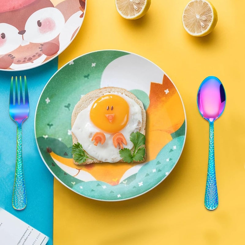 LIANYU 10Piece Kids Silverware Set Rainbow Toddler Utensils Flatware Set Stainless Steel Child Preschooler Cutlery Set Includes 5 Kids Spoons 5 Kids Forks Dishwasher Safe - Image 5