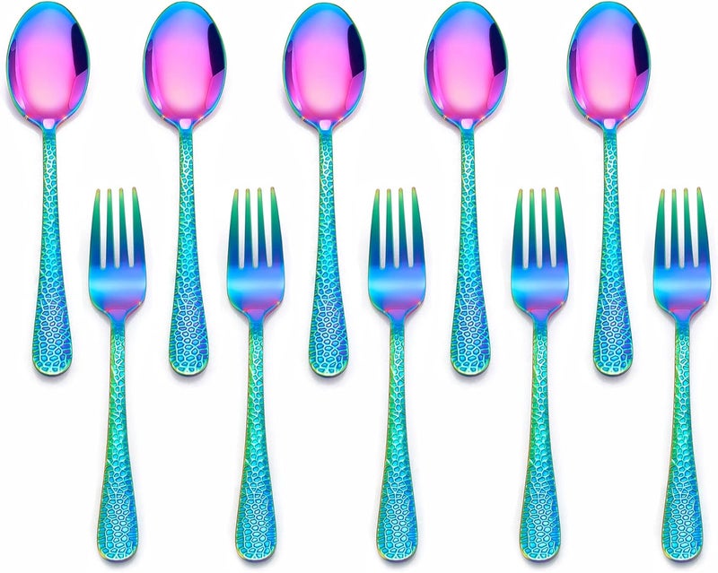 LIANYU 10Piece Kids Silverware Set Rainbow Toddler Utensils Flatware Set Stainless Steel Child Preschooler Cutlery Set Includes 5 Kids Spoons 5 Kids Forks Dishwasher Safe - Image 1