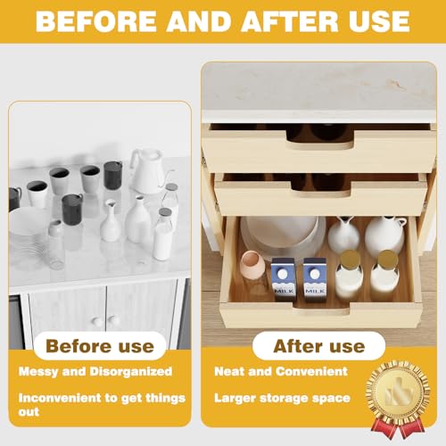 Grehitk Pull Out Cabinet Organizer, 17''W×21''D×19''H Soft Close Slide Out Wooden Pull out Drawers, Three Tier Slide out Wood Cabinet Organizer, for Base Cabinet Organization in Kitchen, Pantry, Bathroom - Image 5