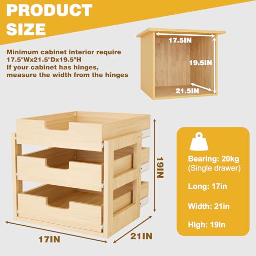 Grehitk Pull Out Cabinet Organizer, 17''W×21''D×19''H Soft Close Slide Out Wooden Pull out Drawers, Three Tier Slide out Wood Cabinet Organizer, for Base Cabinet Organization in Kitchen, Pantry, Bathroom - Image 2