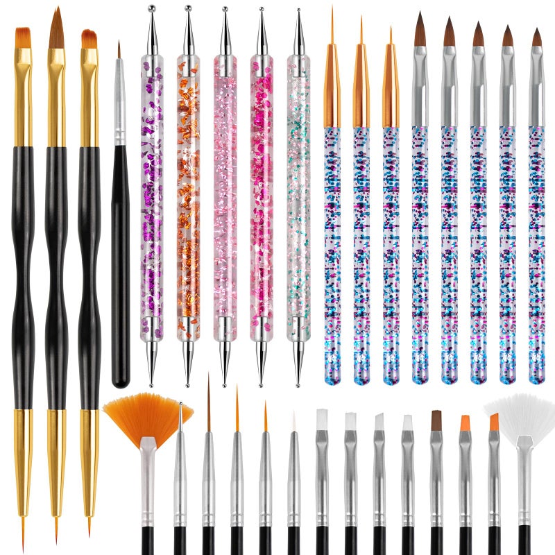TOCOLES 31pcs Nail Art Brushes, Nail Art Design Tools Kit with Liner Brush Dotting Tools Drawing Pens Design Tools Polish Brushes for Women Nails Gel Painting - Image 1