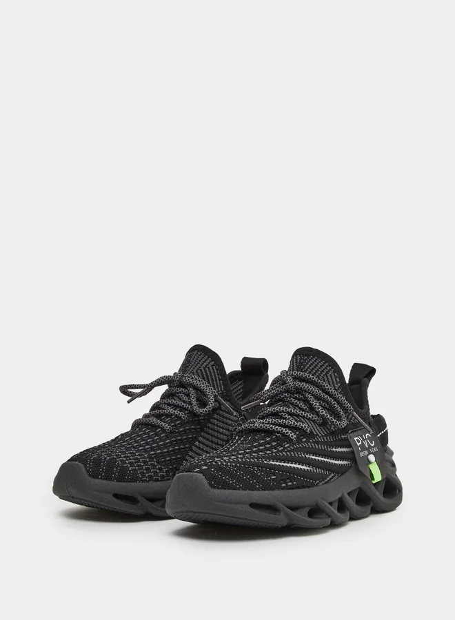 Take Two Take Two Boys Black Mesh Upper Lace Up Sport Sneakers