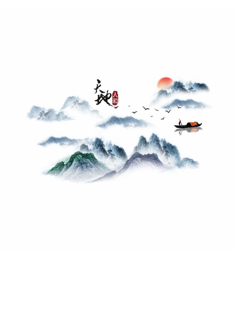 Bluejw Chinese Style Landscape Painting Self-Adhesive Wall Stickers Perfect For Bedroom And Living Room - Image 1