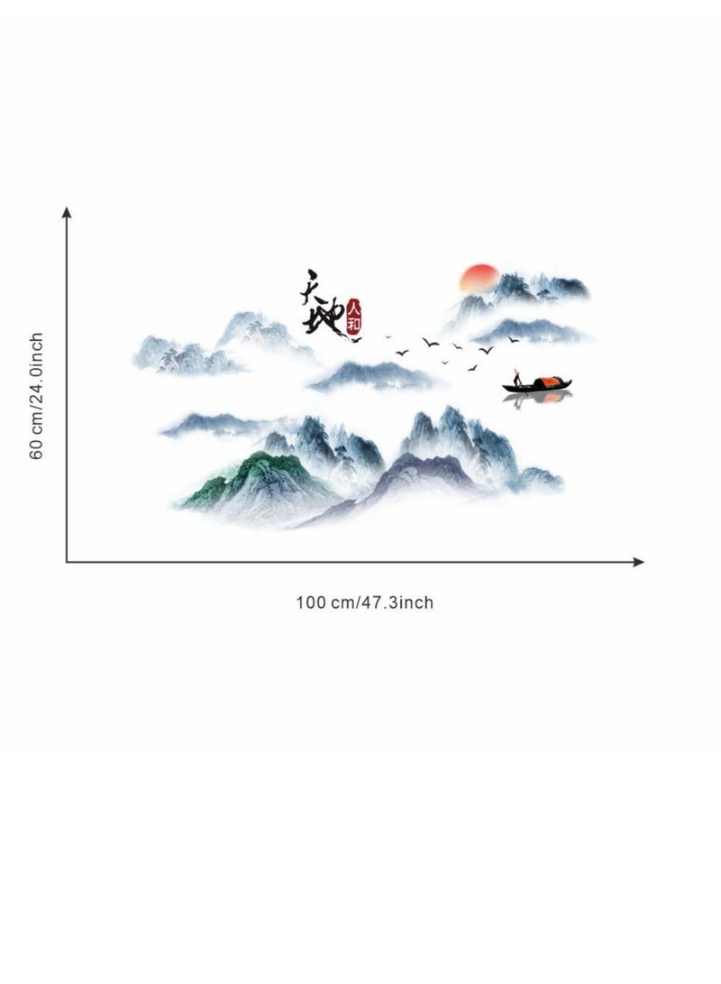 Bluejw Chinese Style Landscape Painting Self-Adhesive Wall Stickers Perfect For Bedroom And Living Room - Image 2
