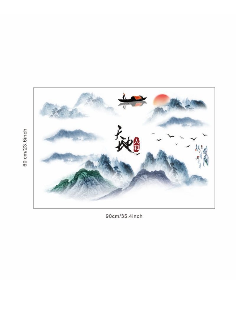 Bluejw Chinese Style Landscape Painting Self-Adhesive Wall Stickers Perfect For Bedroom And Living Room - Image 3