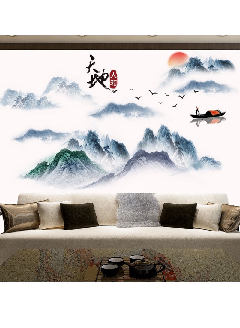 Bluejw Chinese Style Landscape Painting Self-Adhesive Wall Stickers Perfect For Bedroom And Living Room - Image 4
