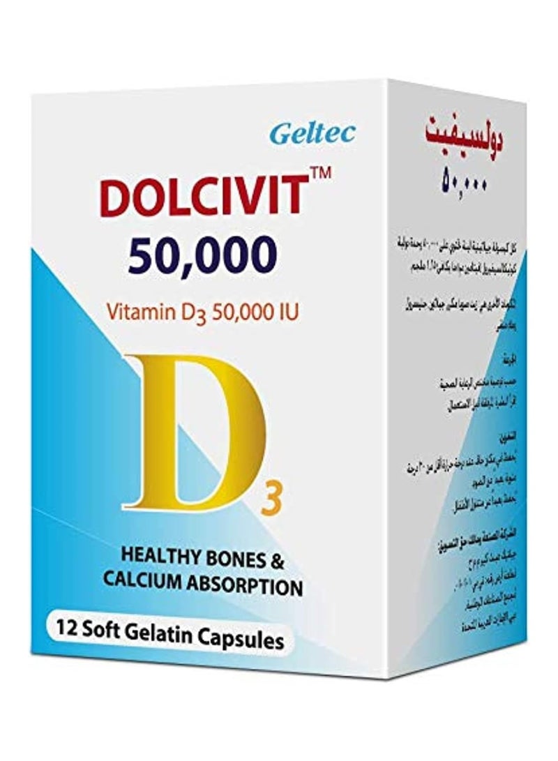 Geltec Pack of 12 Dolcivit Vitamin D3 50000 IU Gelatin Capsules