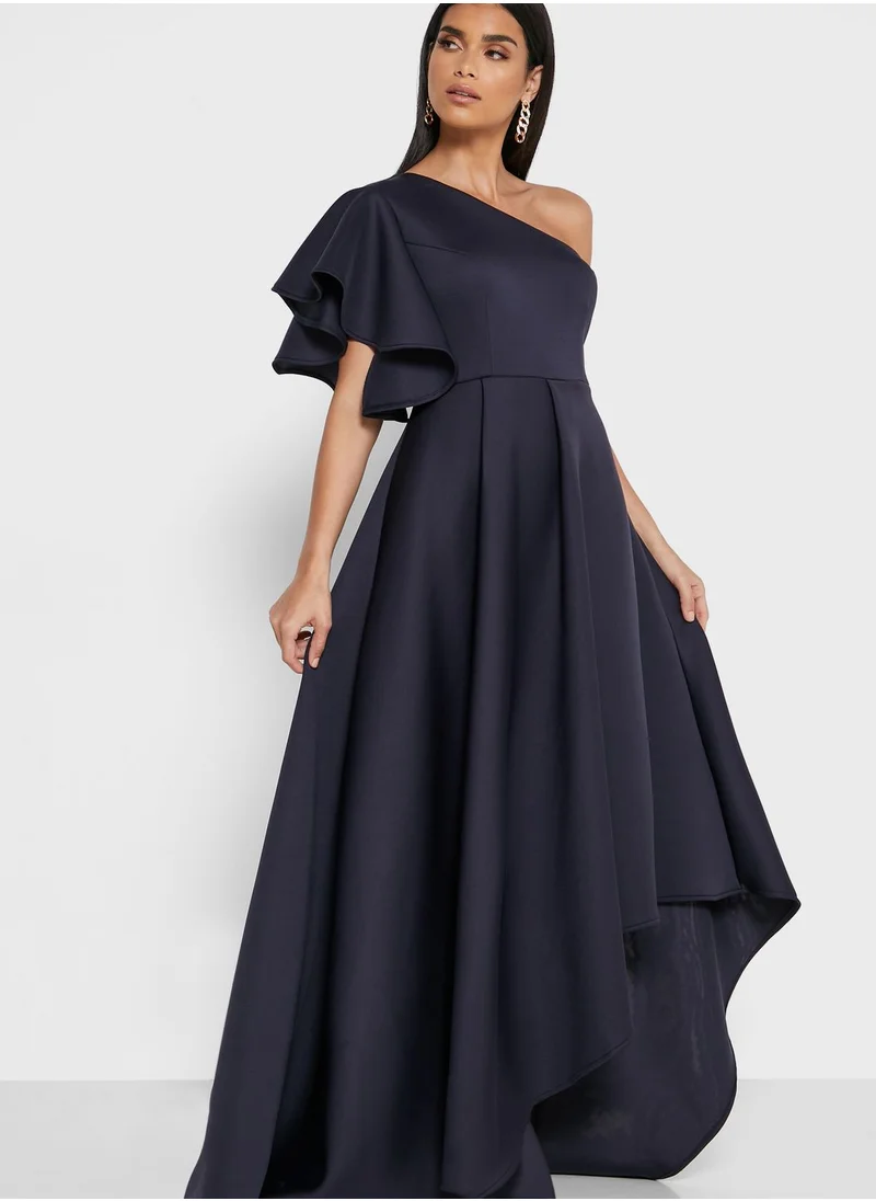 Ella Limited Edition Scuba Frill One Shoulder Midi Dress