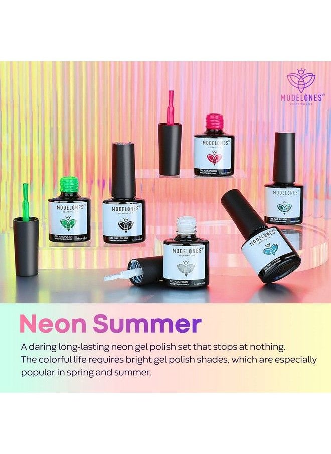 modelones - Gel Nail Polish Set Neon 6 Colors Summer Gel Polish Hot Pink Blue Nail Polish Gel Bright Neon Green White Glitter Gel Polish Set Soak Off Led 4Th Of July Manicure Gel Diy Home Salon Gifts - Image 1