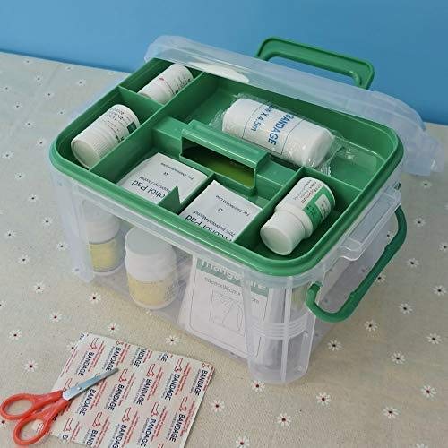 myps Plastic Transparent Portable Emergency Medical Kit for Medicine storage box First Aid kit box with Locking Lid Carry Handle - Image 2