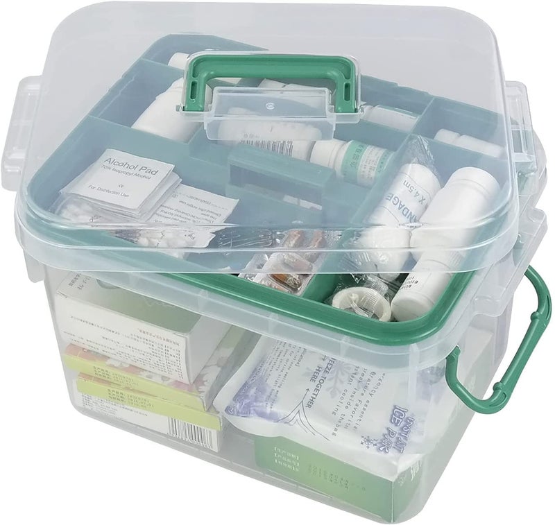 myps Plastic Transparent Portable Emergency Medical Kit for Medicine storage box First Aid kit box with Locking Lid Carry Handle - Image 5