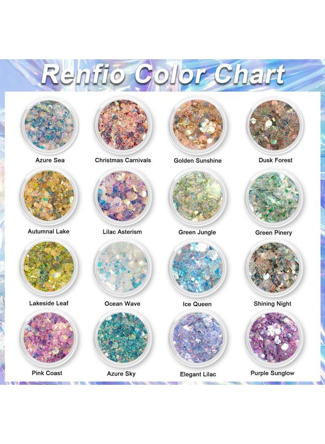 Renfio Opal Chunky Glitter Set - 16 Dreamy Amber Colors, 10g Each - Holographic Fine Glitter Mix, Iridescent Flakes for Snow Globe, Tumbler, Nail Art & DIY Crafts - Image 3