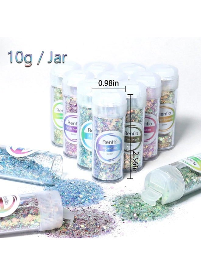 Renfio Opal Chunky Glitter Set - 16 Dreamy Amber Colors, 10g Each - Holographic Fine Glitter Mix, Iridescent Flakes for Snow Globe, Tumbler, Nail Art & DIY Crafts - Image 4