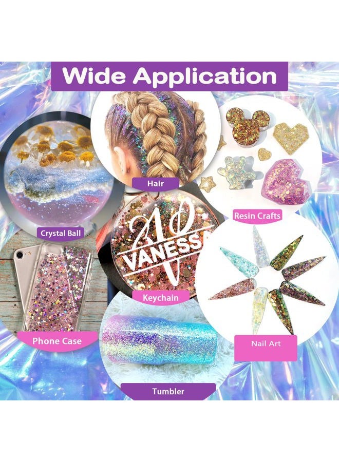 Renfio Opal Chunky Glitter Set - 16 Dreamy Amber Colors, 10g Each - Holographic Fine Glitter Mix, Iridescent Flakes for Snow Globe, Tumbler, Nail Art & DIY Crafts - Image 5