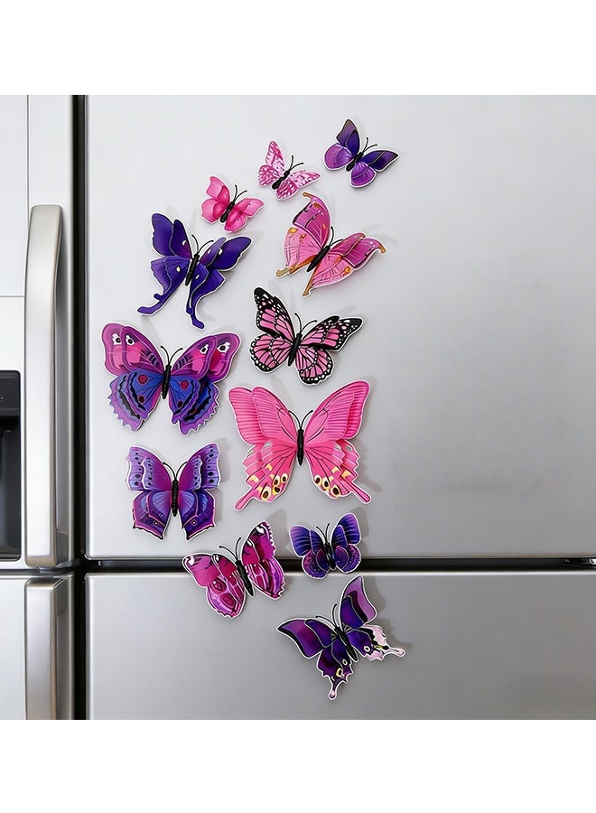 24 قطعة فراشات أرجوانية بأجنحة مزدوجة مغناطيسات ثلاجة ملصقات جدارية قابلة للإزالة للزينة المنزلية المطبخ غرفة الأطفال غرفة النوم الكب كيك مكتب الحفلات الفصول الدراسية زينة النوافذ، مغناطيس أرجواني - Image 4